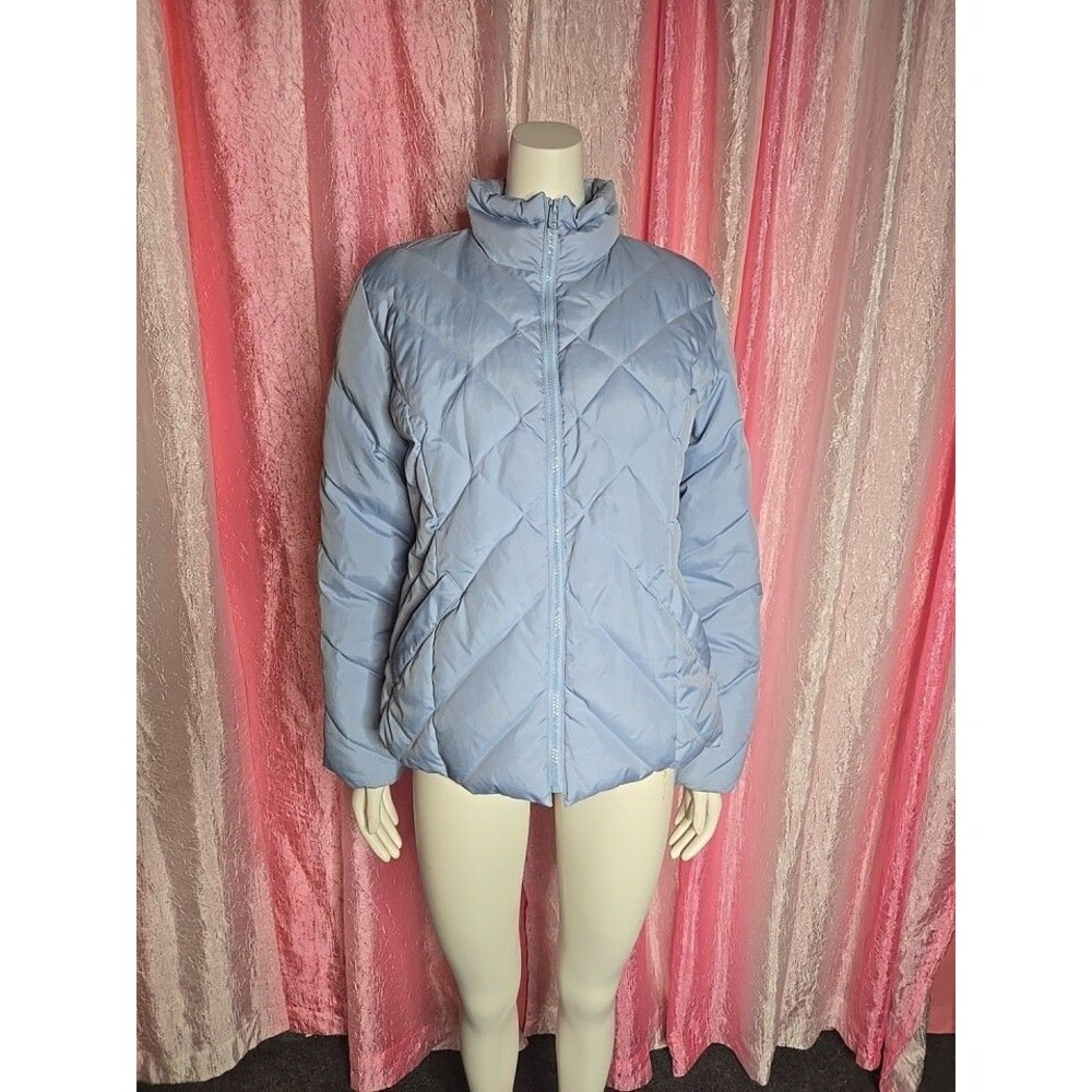Ann Taylor Loft Powder Blue Down Puffer High Neck Quilted Jacket Size Medium